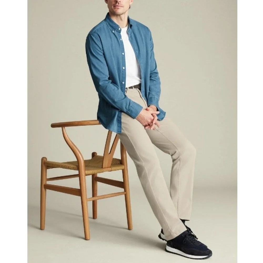Charles Tyrwhitt Men's Limestone Performance Slim 5 Pocket Trouser Size 36W NWT